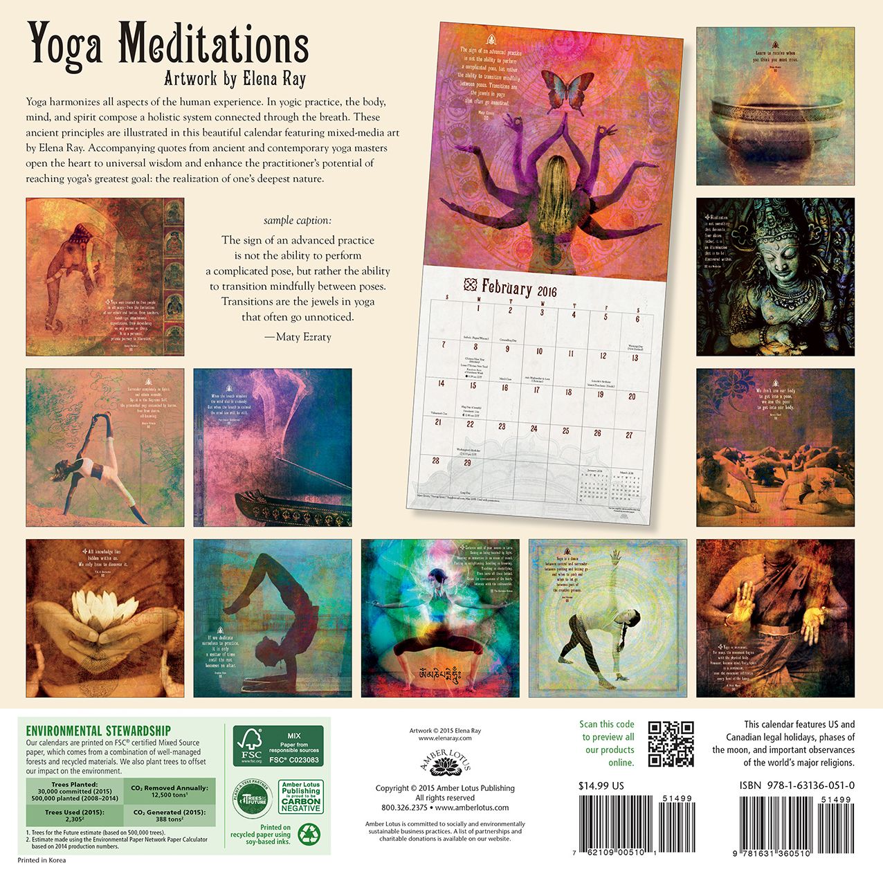 2016 Yoga Meditations Wall Calendar