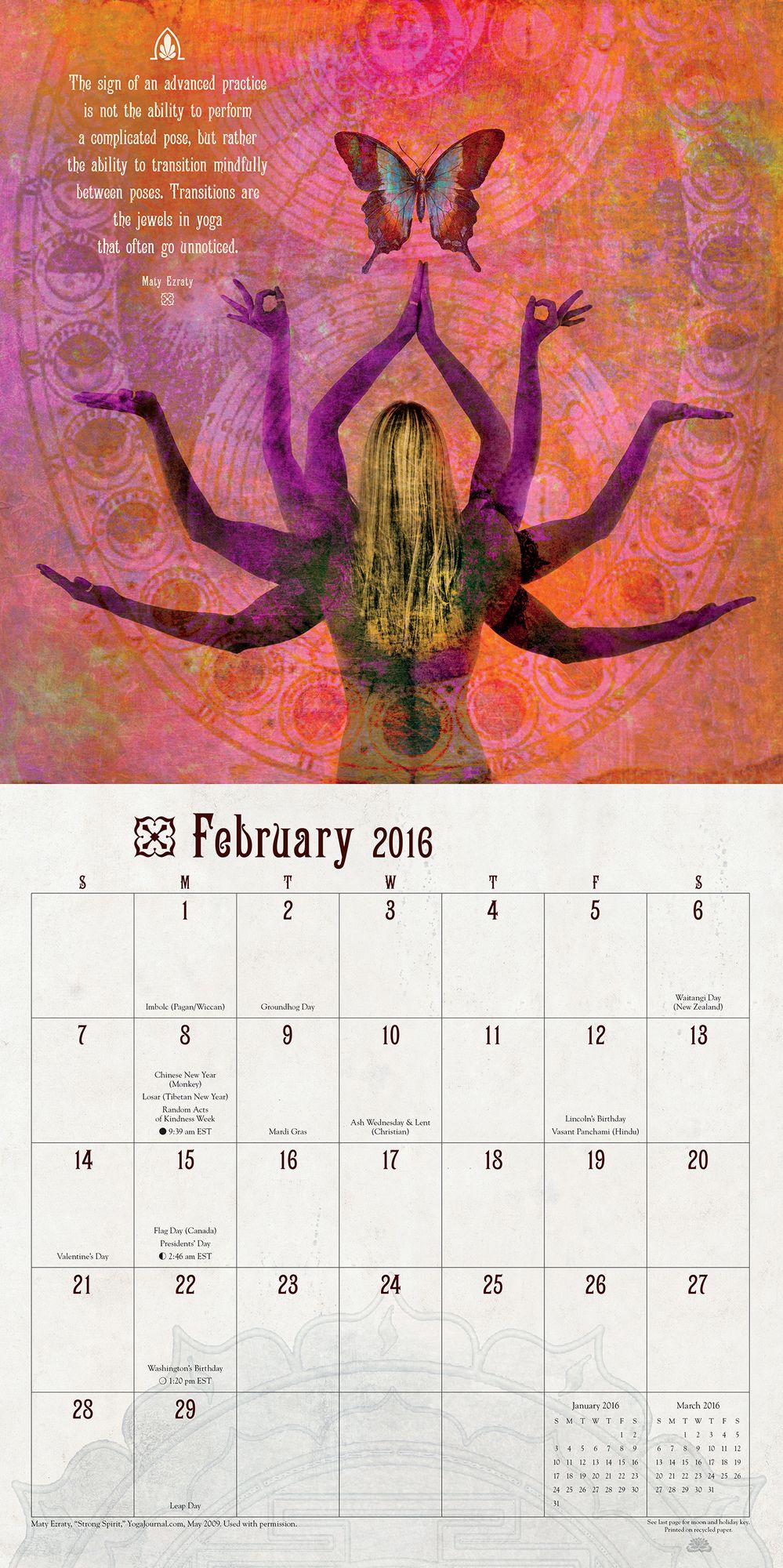 2016 Yoga Meditations Wall Calendar