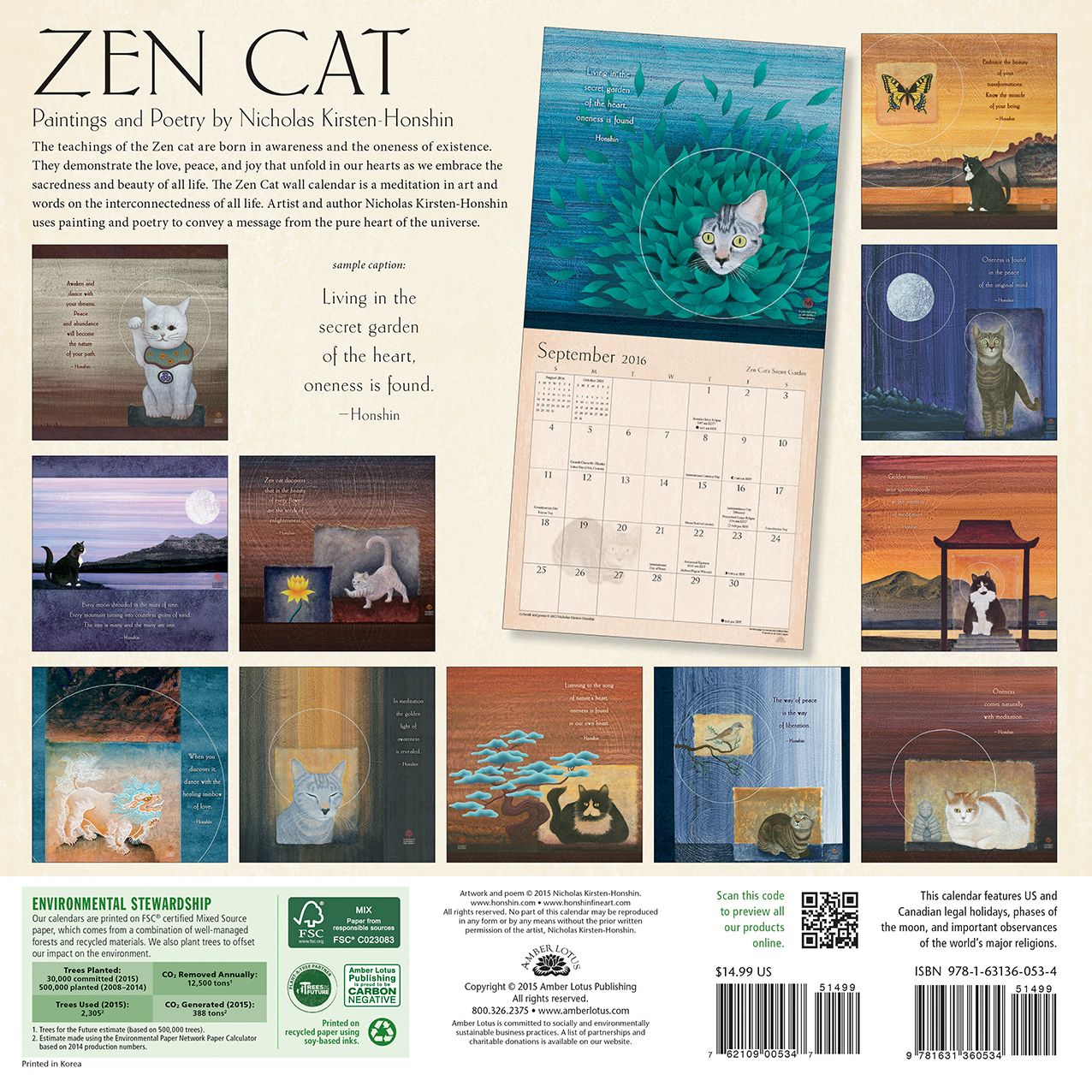 2016 Zen Cat Wall Calendar