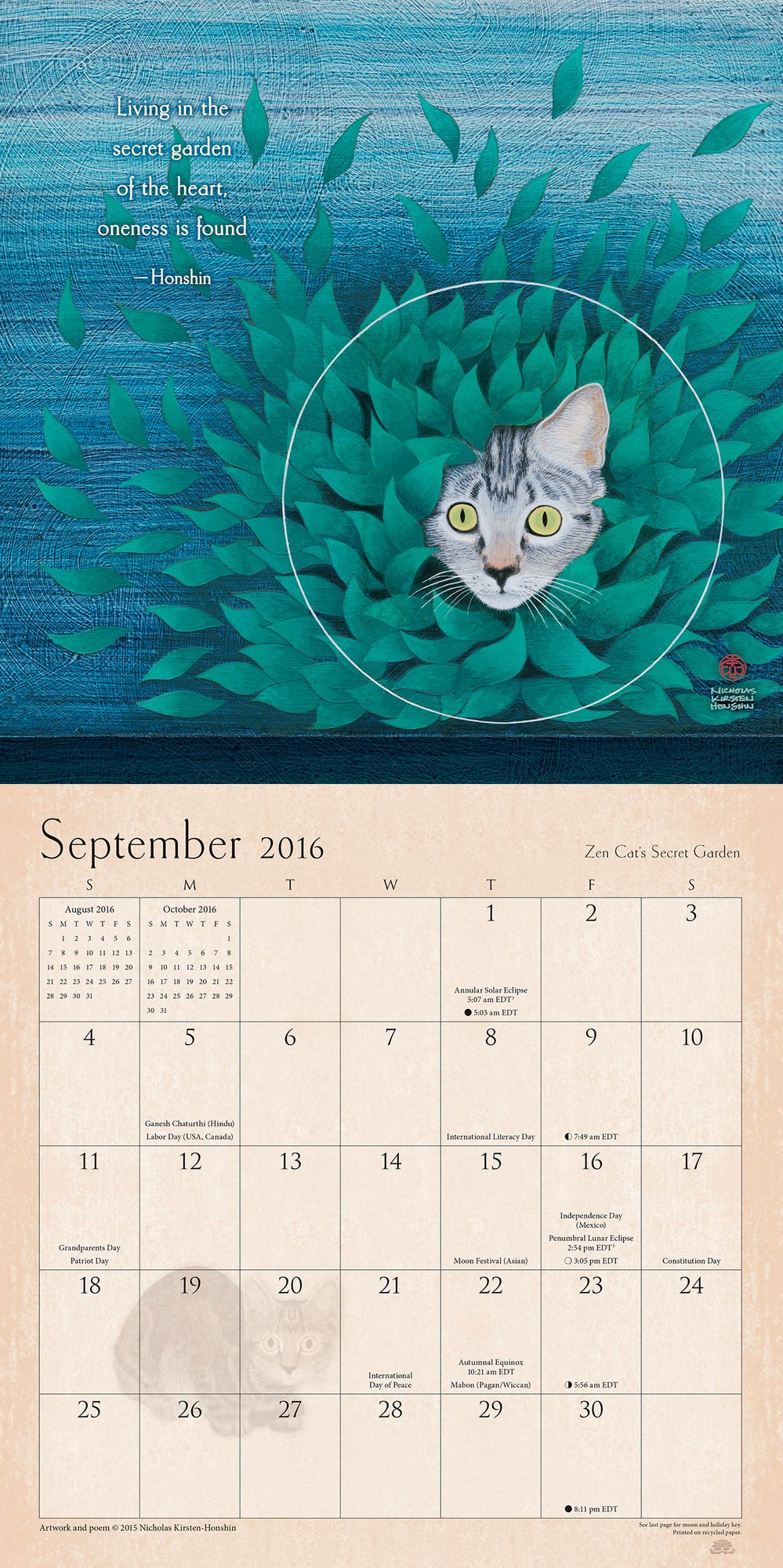 2016 Zen Cat Wall Calendar