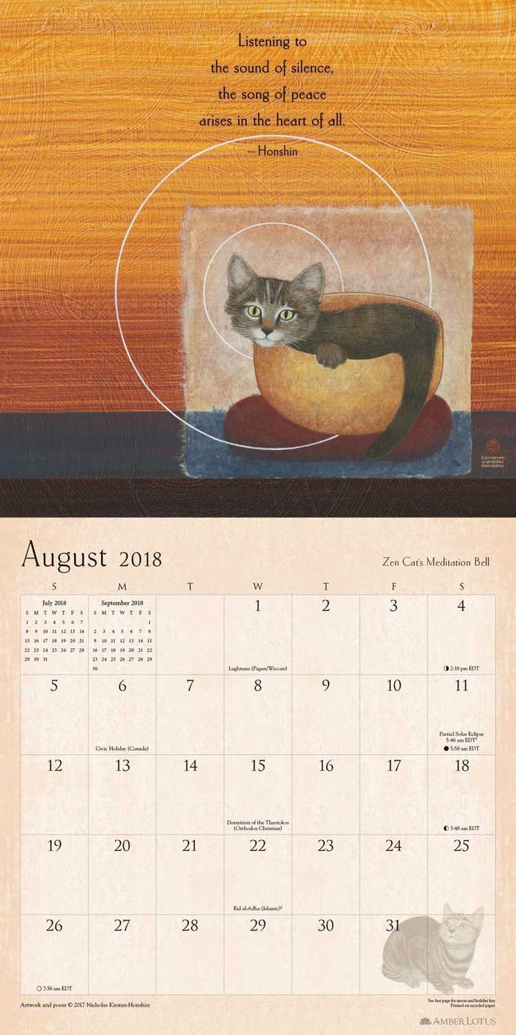 2018 Zen Cat Wall Calendar