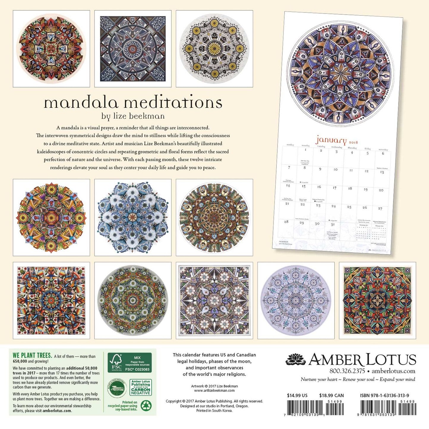 2018 Mandala Meditations Wall Calendar