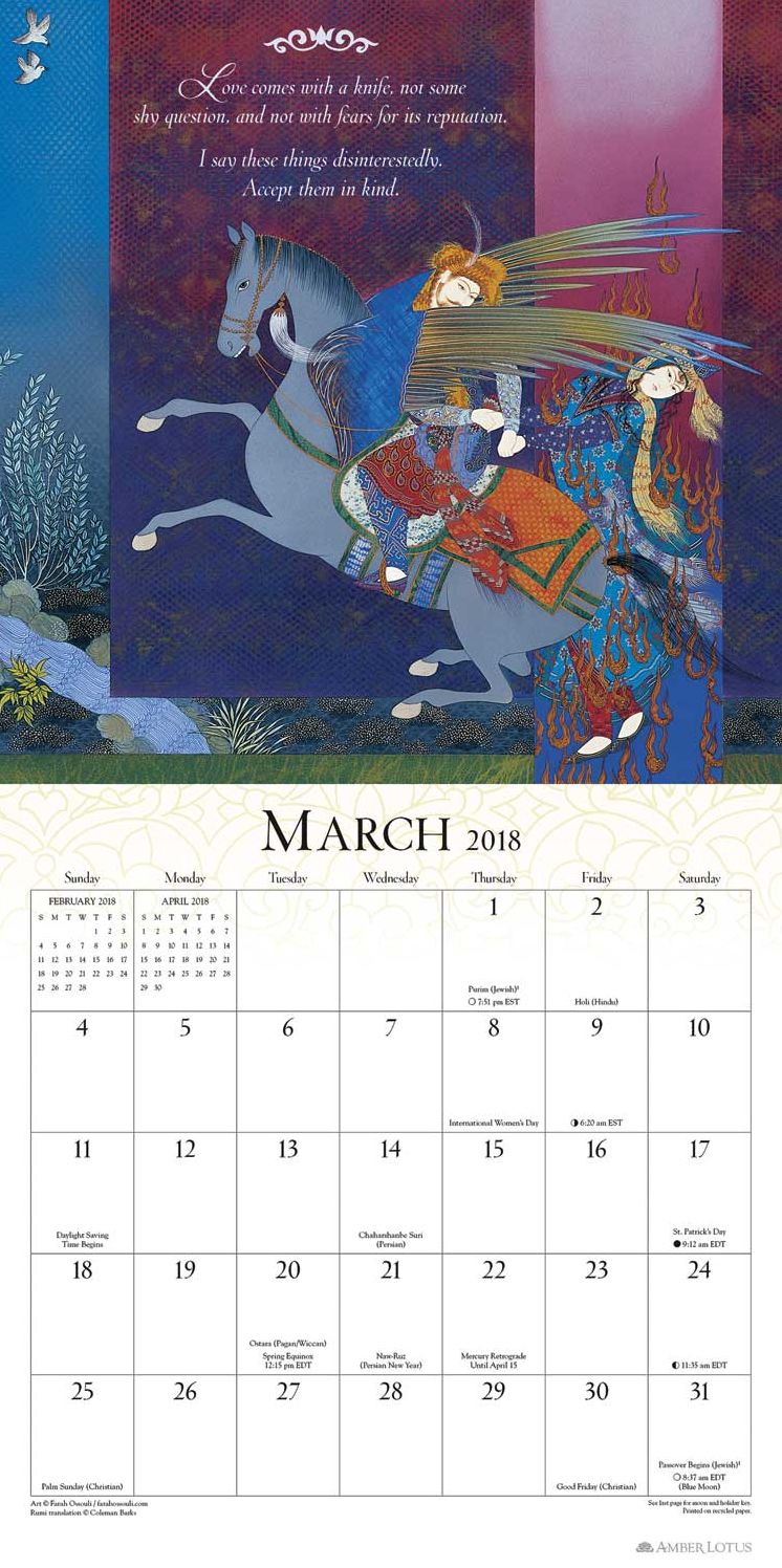 2018 Rumi Wall Calendar