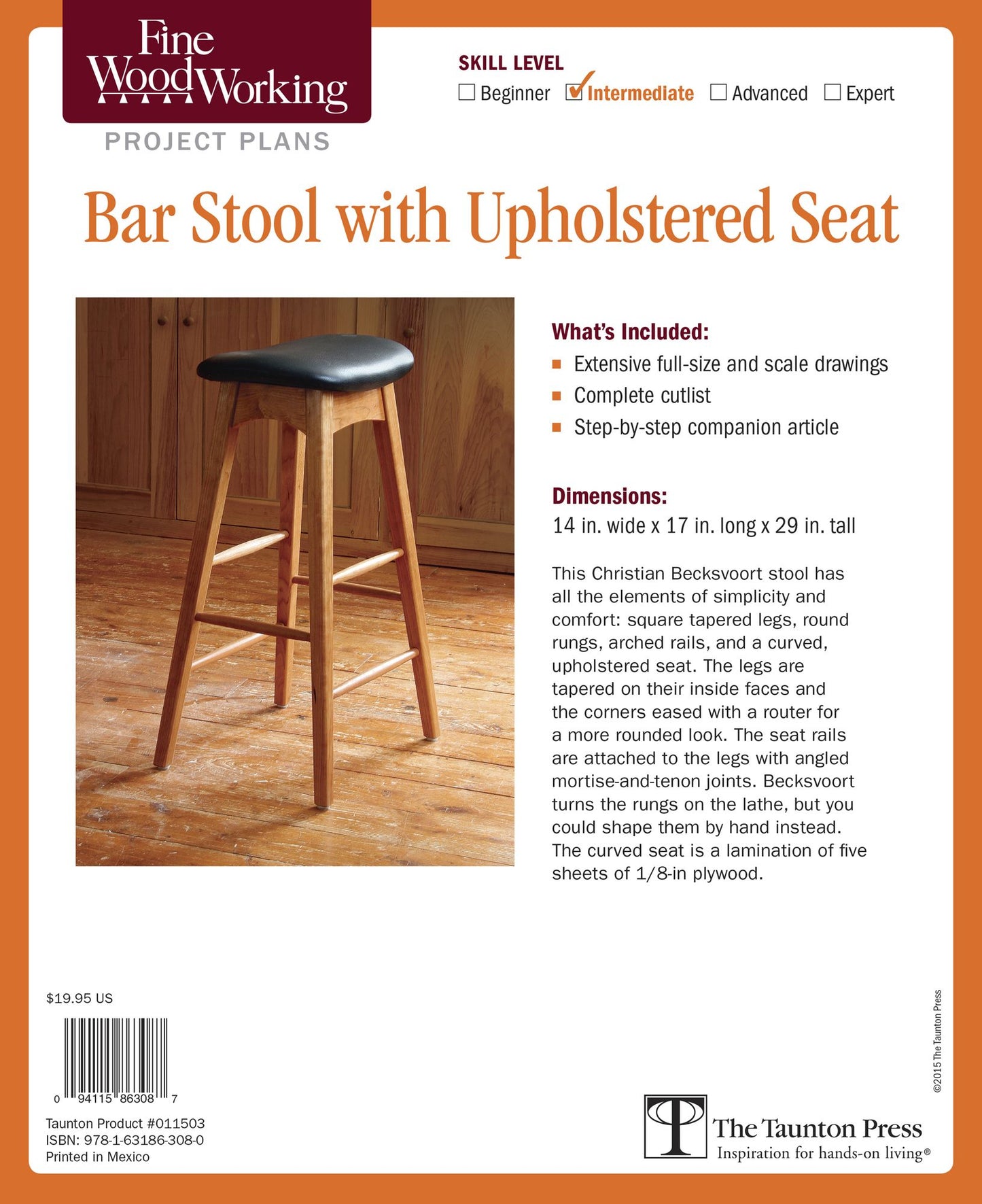 Fine Woodworking's Bar Stool with Upholstered Seat Plan