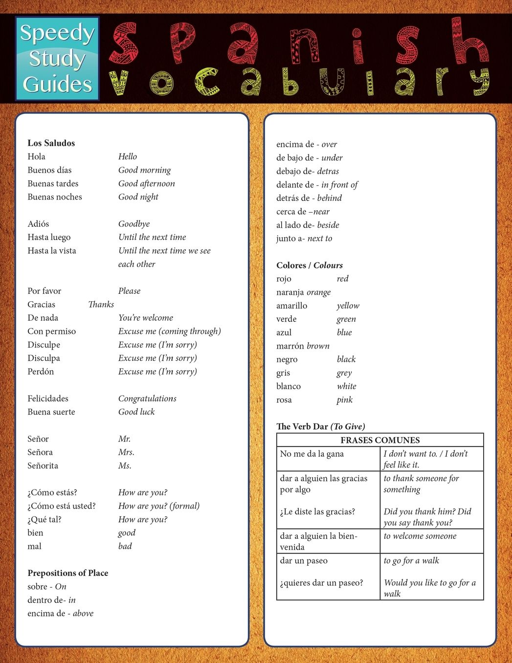 Spanish Vocabulary (Speedy Study Guide)