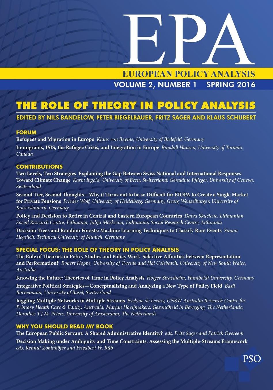 The Role of Theory in Policy Analysis: Volume 2, Number 1 of European Policy Analysis