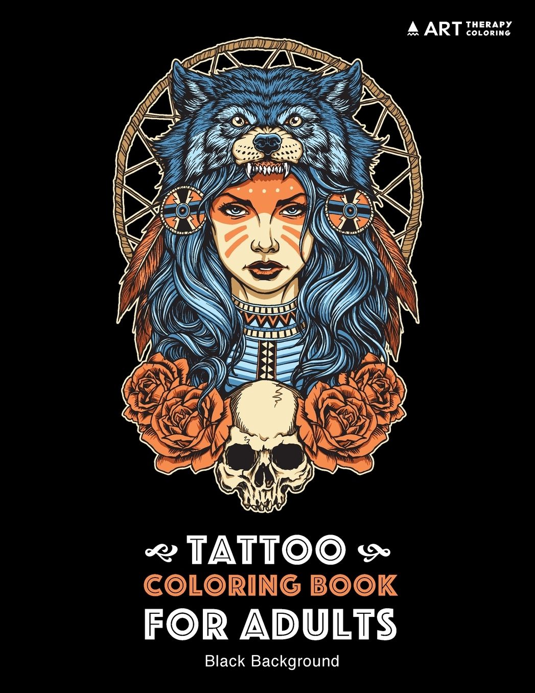 Tattoo Coloring Book: Black Background: Stress Relieving Adult Coloring Book for Men & Women, Midnight Edition, Detailed Tattoo Designs of Skulls, Elephants, Birds, Flowers, Ocean, Moon, Stars, & More, Art Therapy & Meditation Practice for Stress Relief &