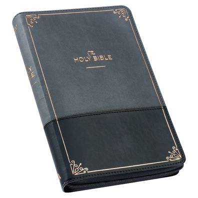 KJV Bible Deluxe Gift (Faux Leather, Gray/Black w/zipper)