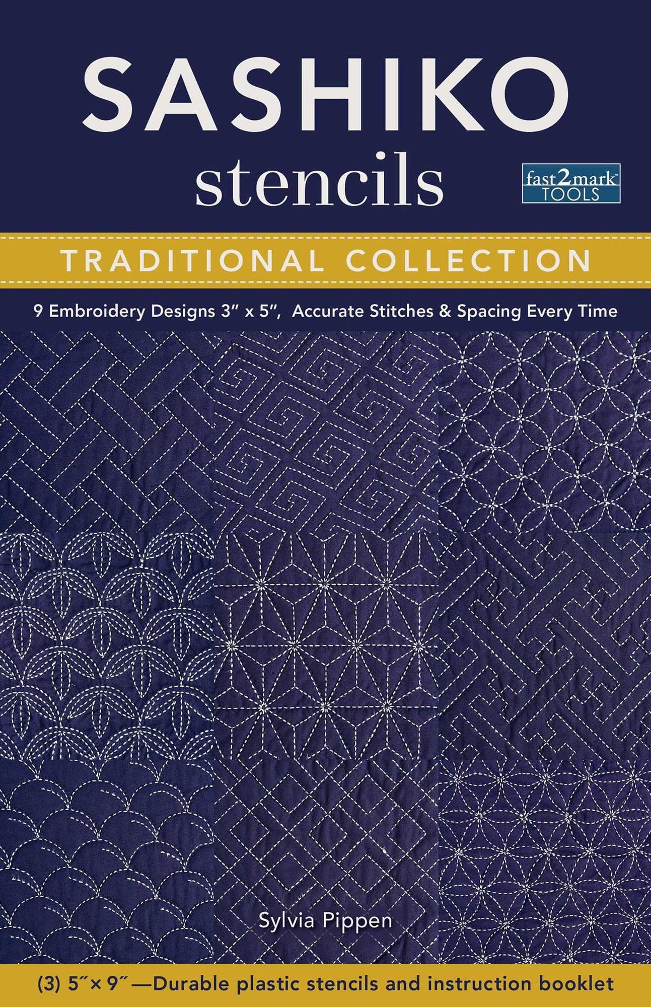 Sashiko Stencils, Traditional Collection: 9 Embroidery Designs 3" x 5", Accurate Stitches & Spacing Every Time