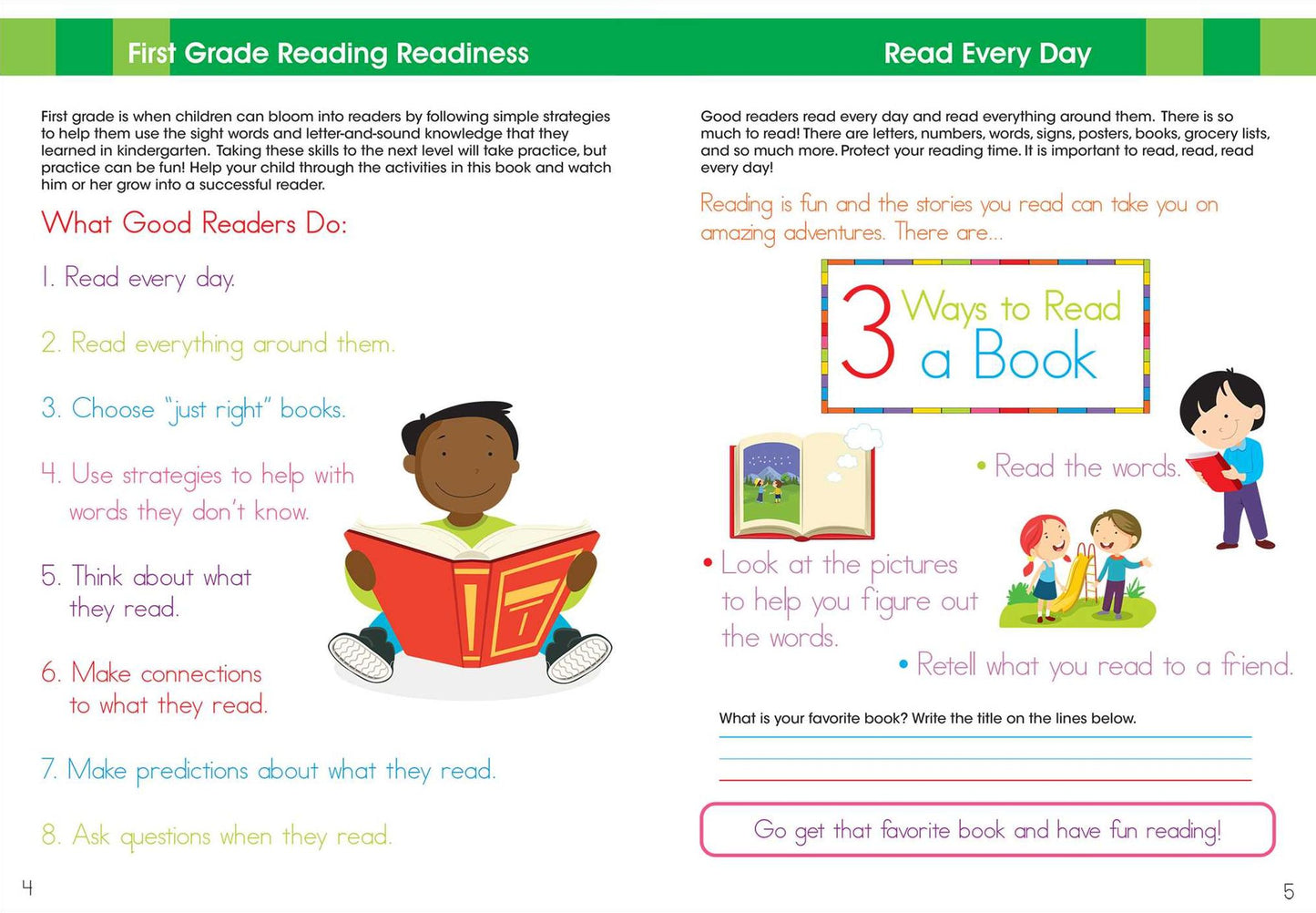 Ready to Learn: First Grade Workbook: Fractions, Measurement, Telling Time, Descriptive Writing, Sight Words, and More!