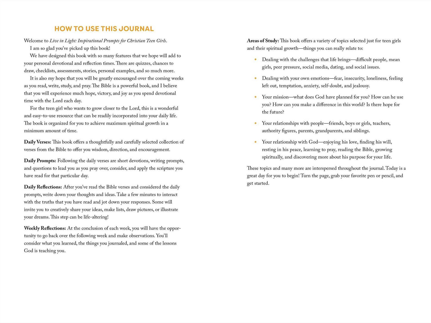 Live in Light Journal: Inspirational Prompts for Christian Teen Girls
