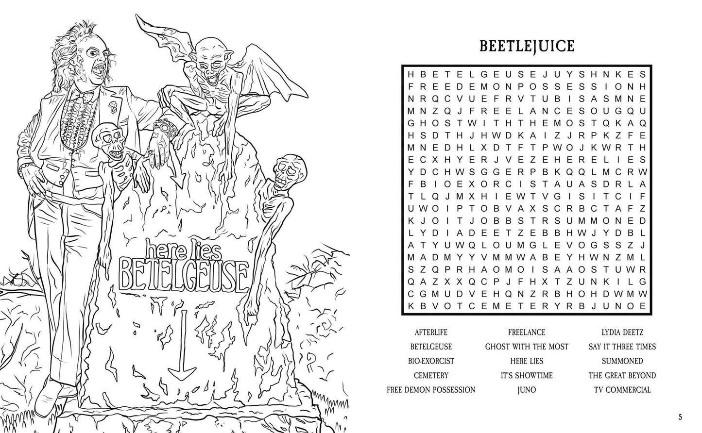 Beetlejuice Word Search, Quips, Quotes, and Coloring