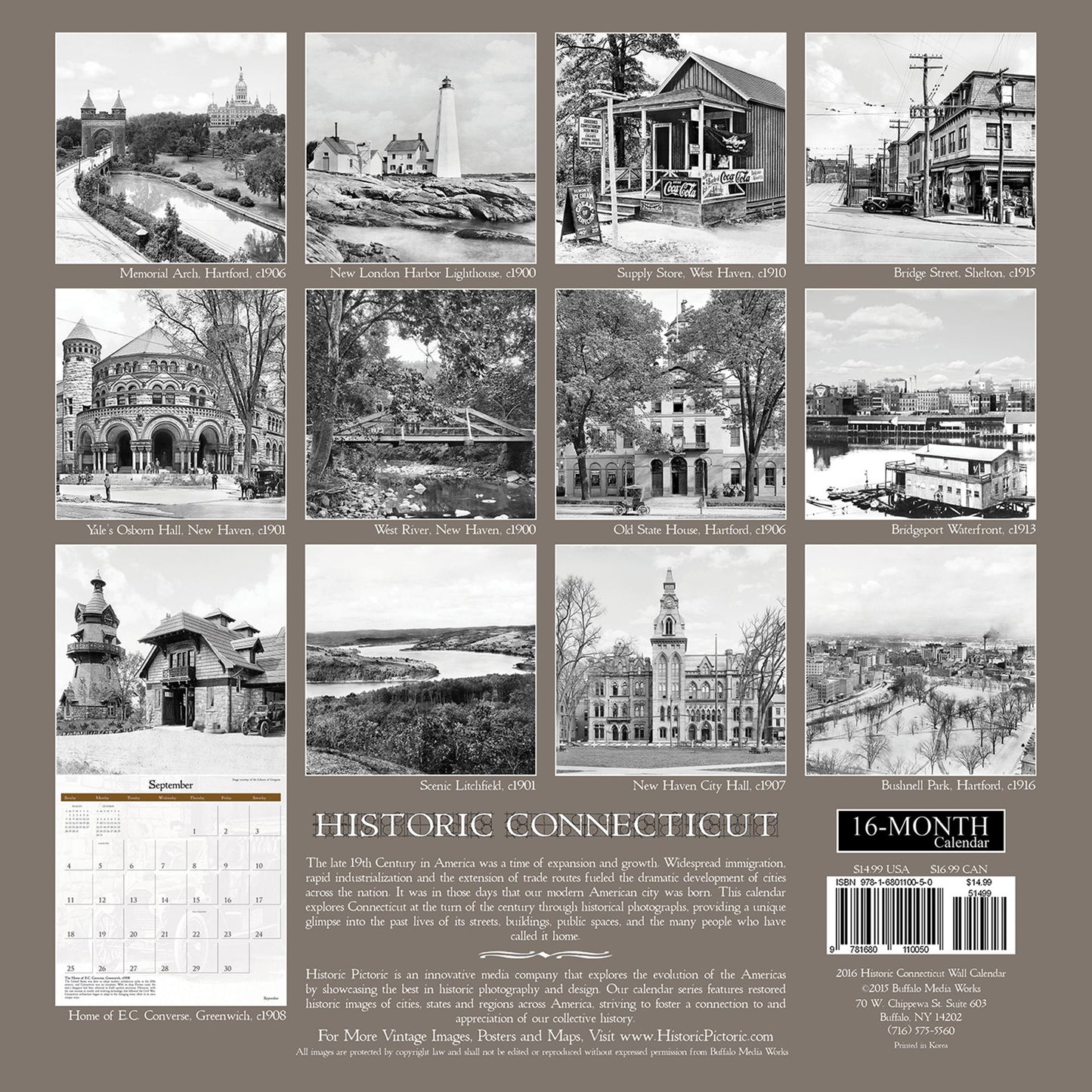 2016 Historic Connecticut Wall Calendar