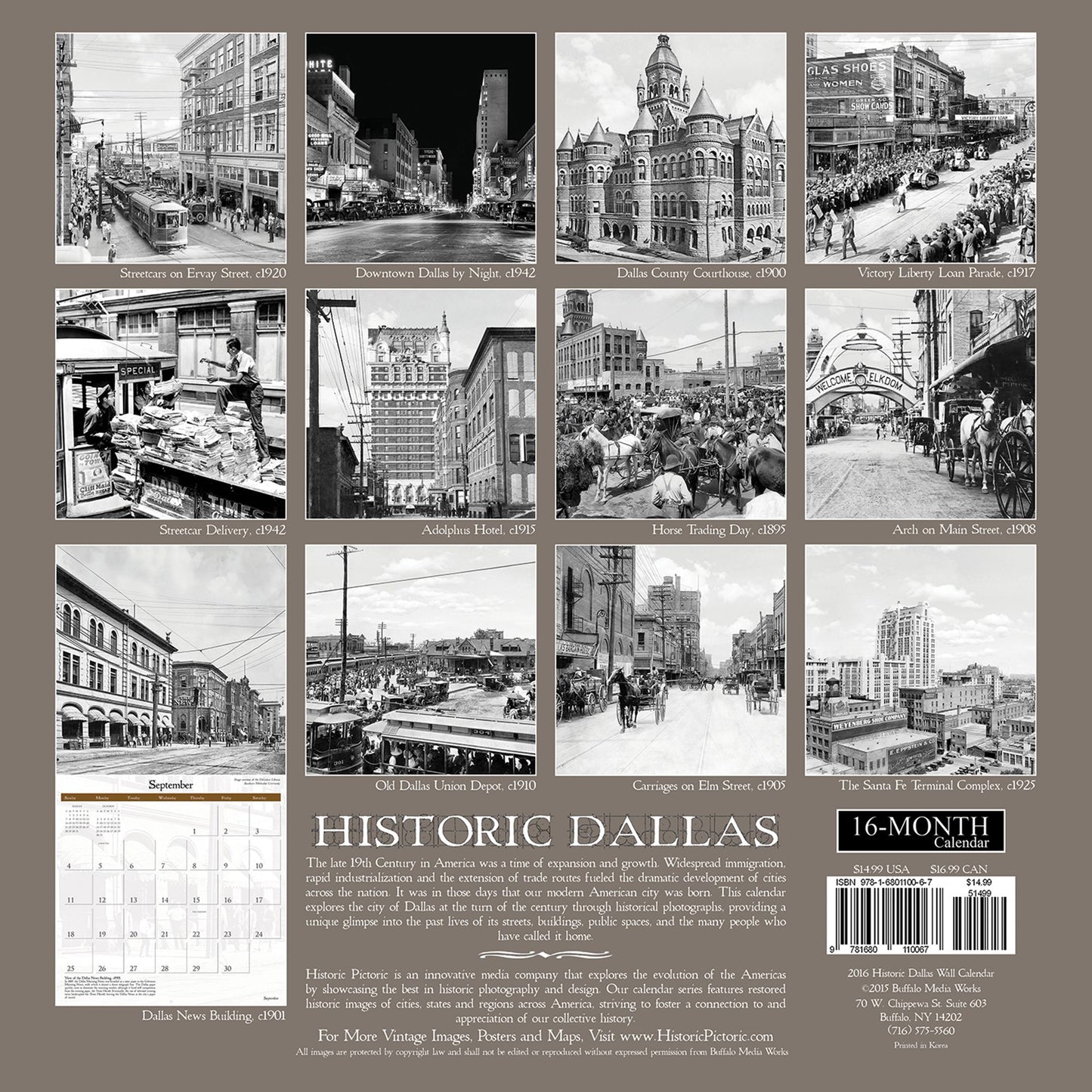 2016 Historic Dallas Wall Calendar