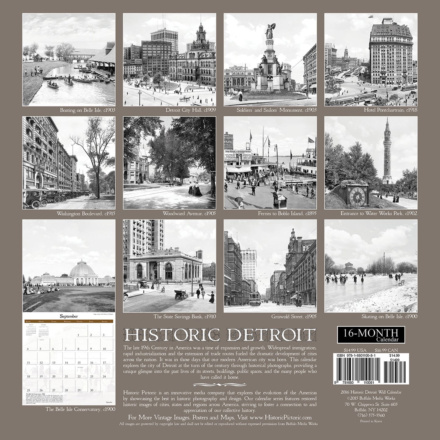 2016 Historic Detroit Wall Calendar