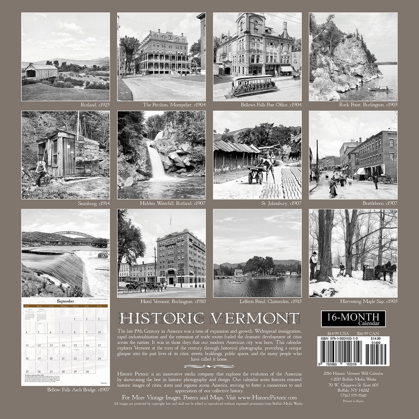 2016 Historic Vermont Wall Calendar
