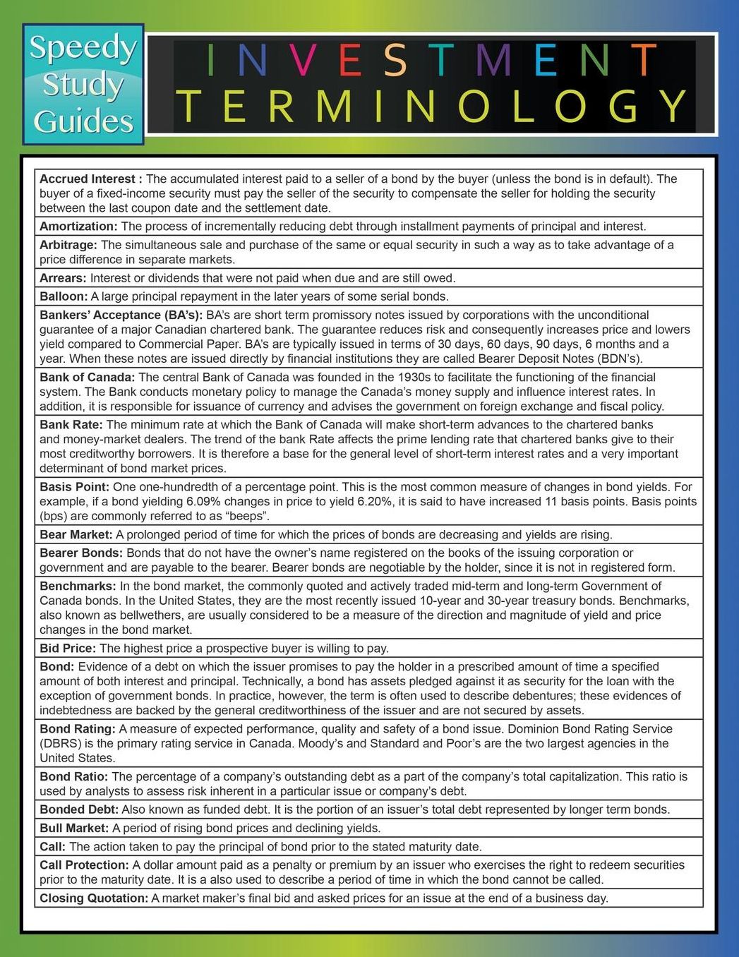 Investment Terminology (Speedy Study Guides)