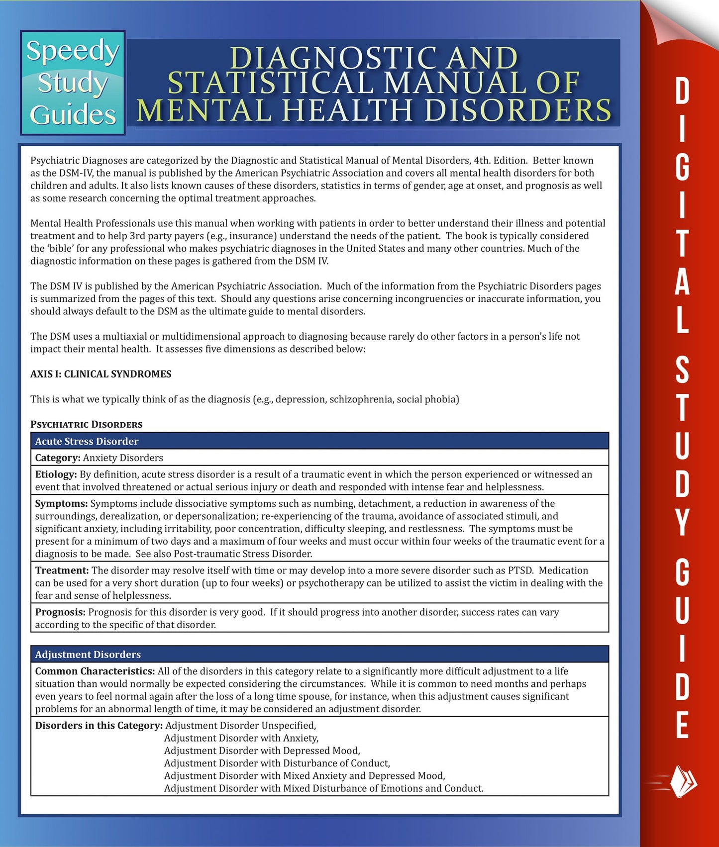 Diagnostic and Statistical Manual of Mental Health Disorders: Speedy Study Guides