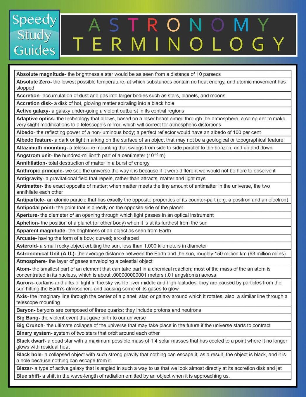 Astronomy Terminology (Speedy Study Guide)