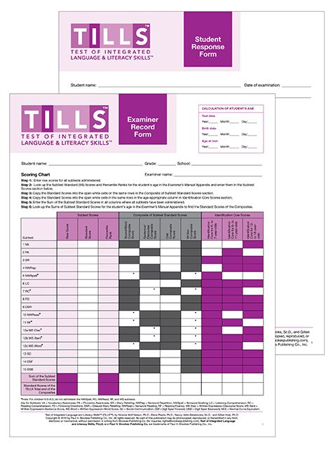 Test of Integrated Language and Literacy Skills (TILLS) Forms