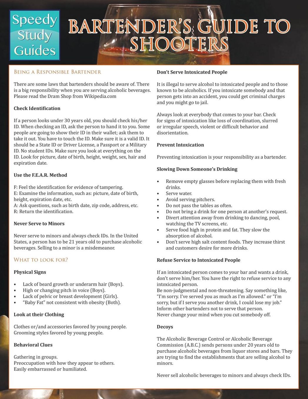 Bartender's Guide to Shooters (Speedy Study Guides)