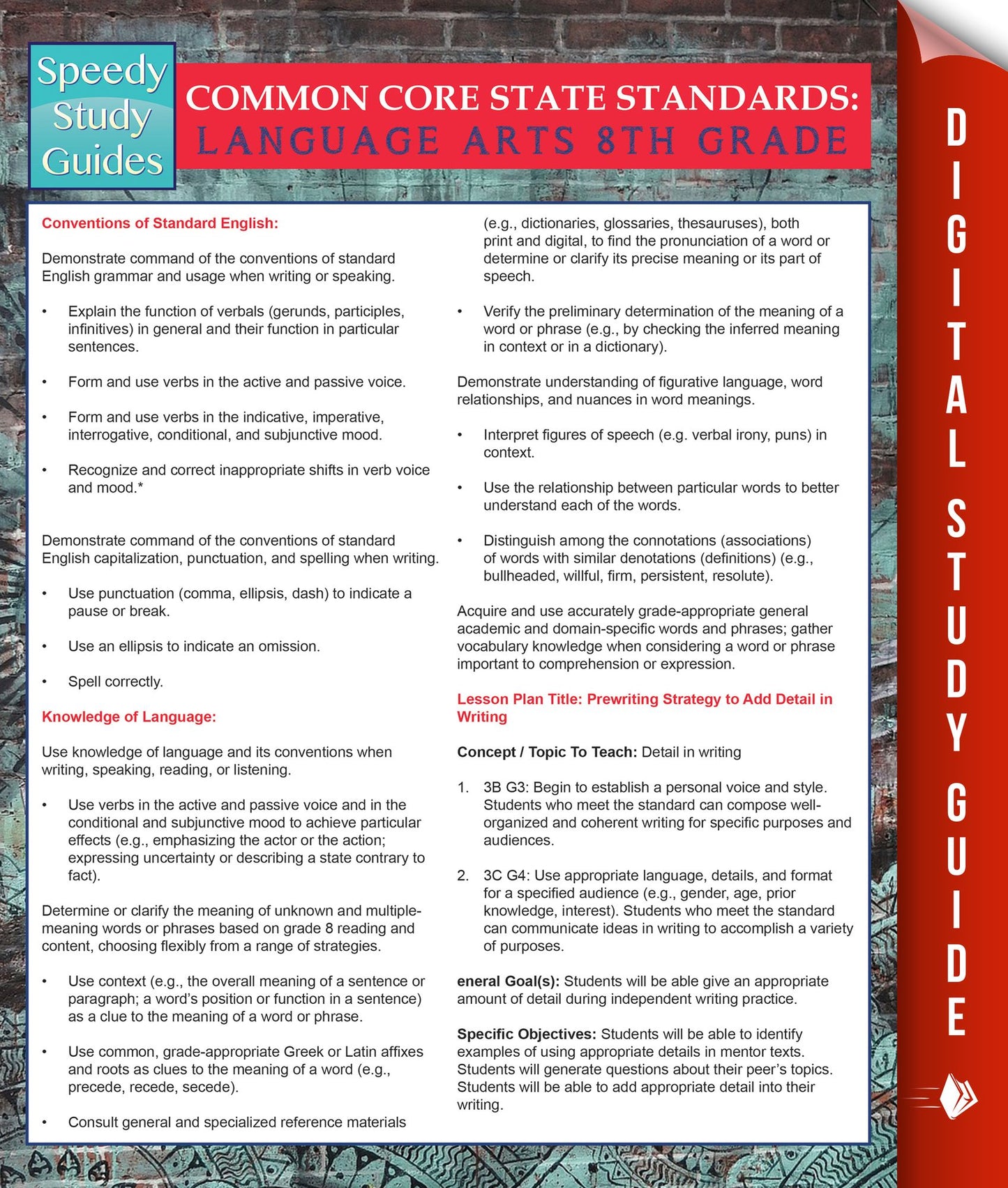 Common Core State Standards: Language Arts 8th Grade: (Speedy Study Guides)