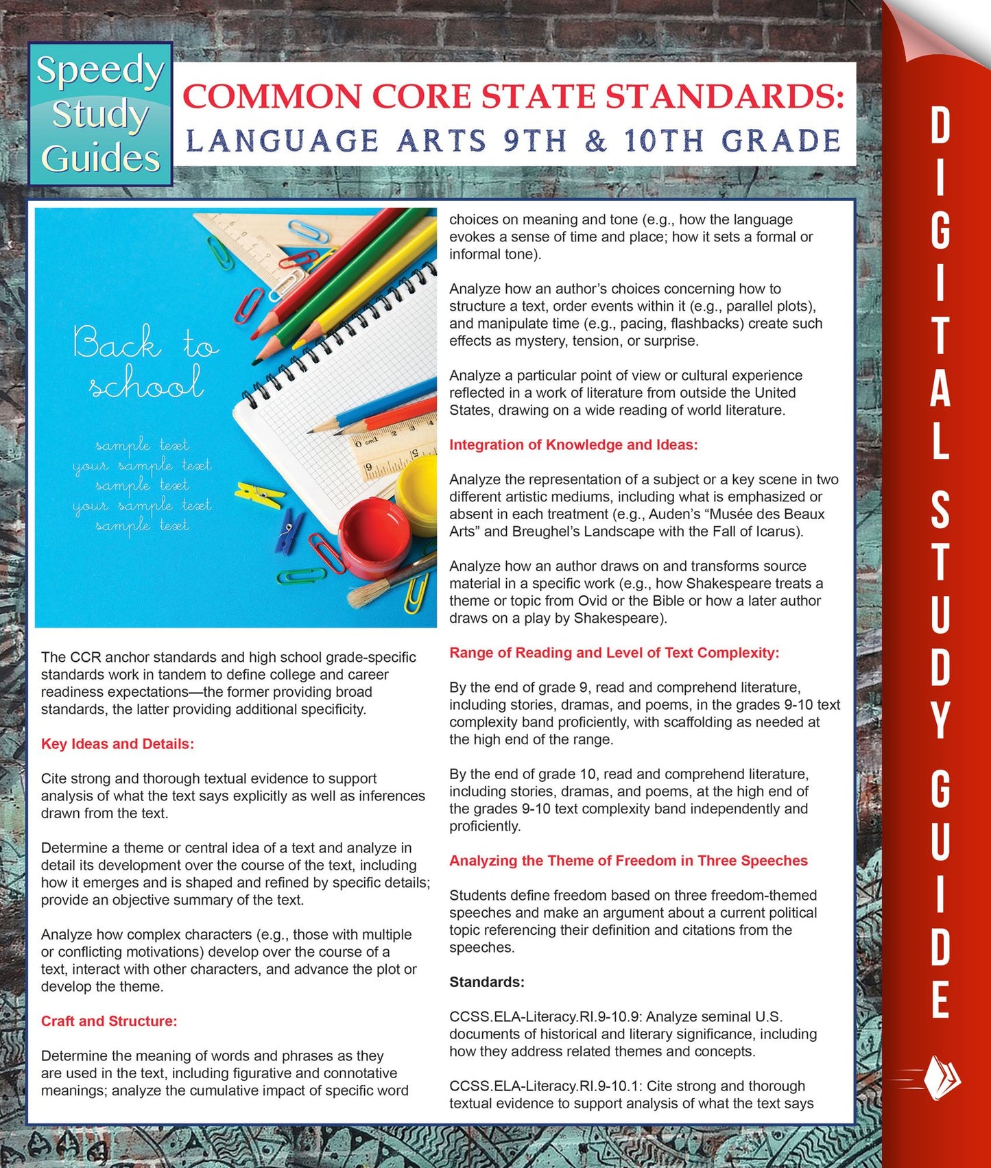 Common Core State Standards: Language Arts 9th And 10Th Grade: (Speedy Study Guides)