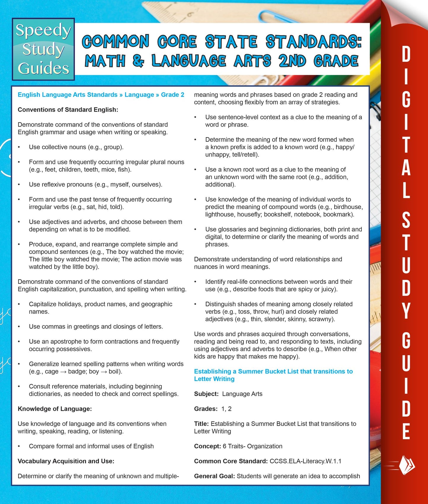Common Core State Standards: Math And Language Arts 2nd Grade: (Speedy Study Guides)