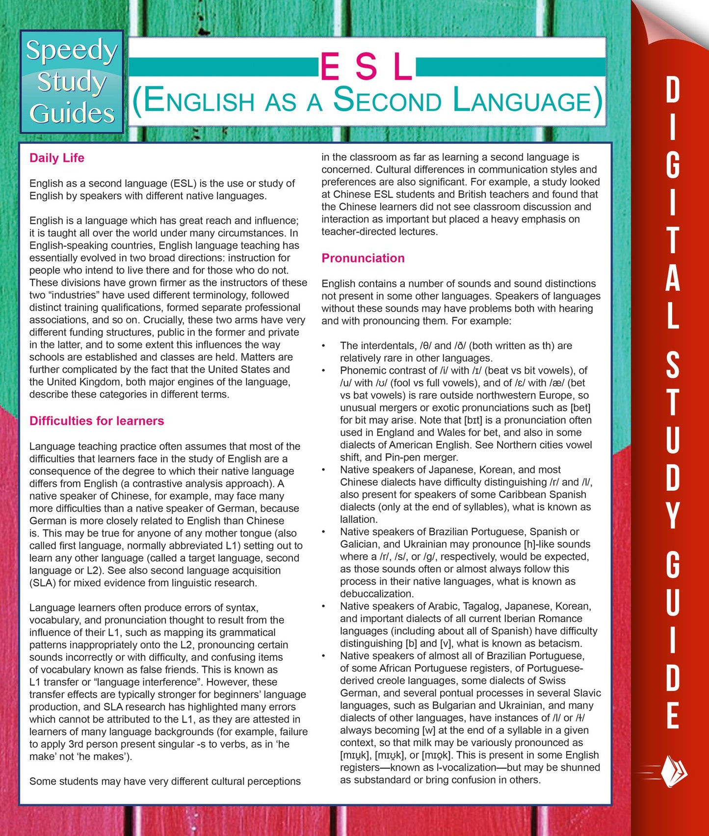 ESL (English as a Second Language): (Speedy Study Guides)