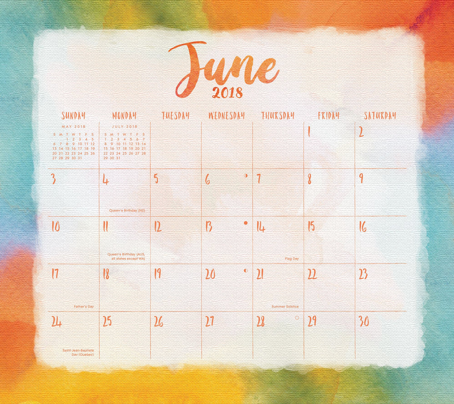 2018 Aquarelle Magnetic Monthly Pad