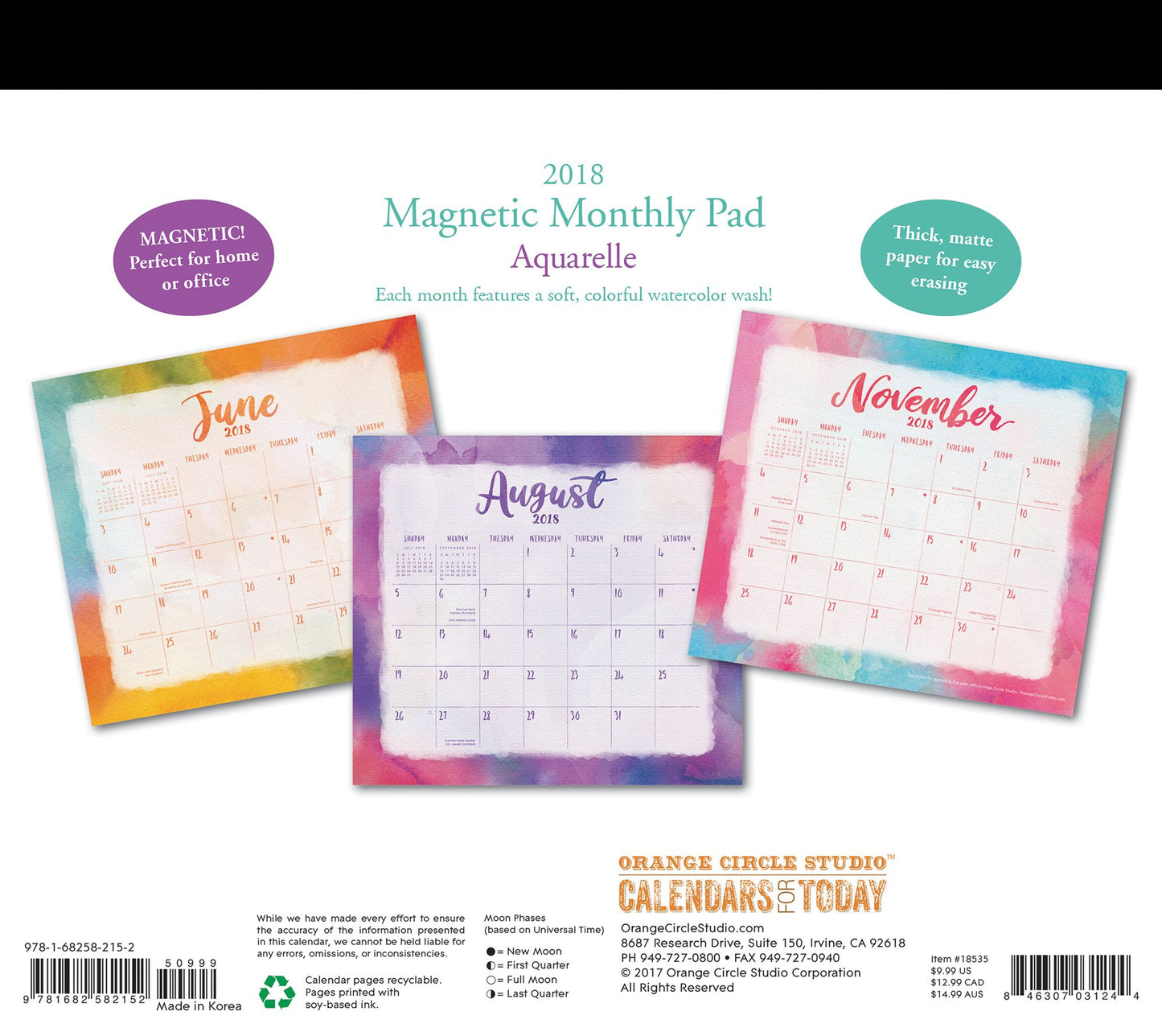 2018 Aquarelle Magnetic Monthly Pad