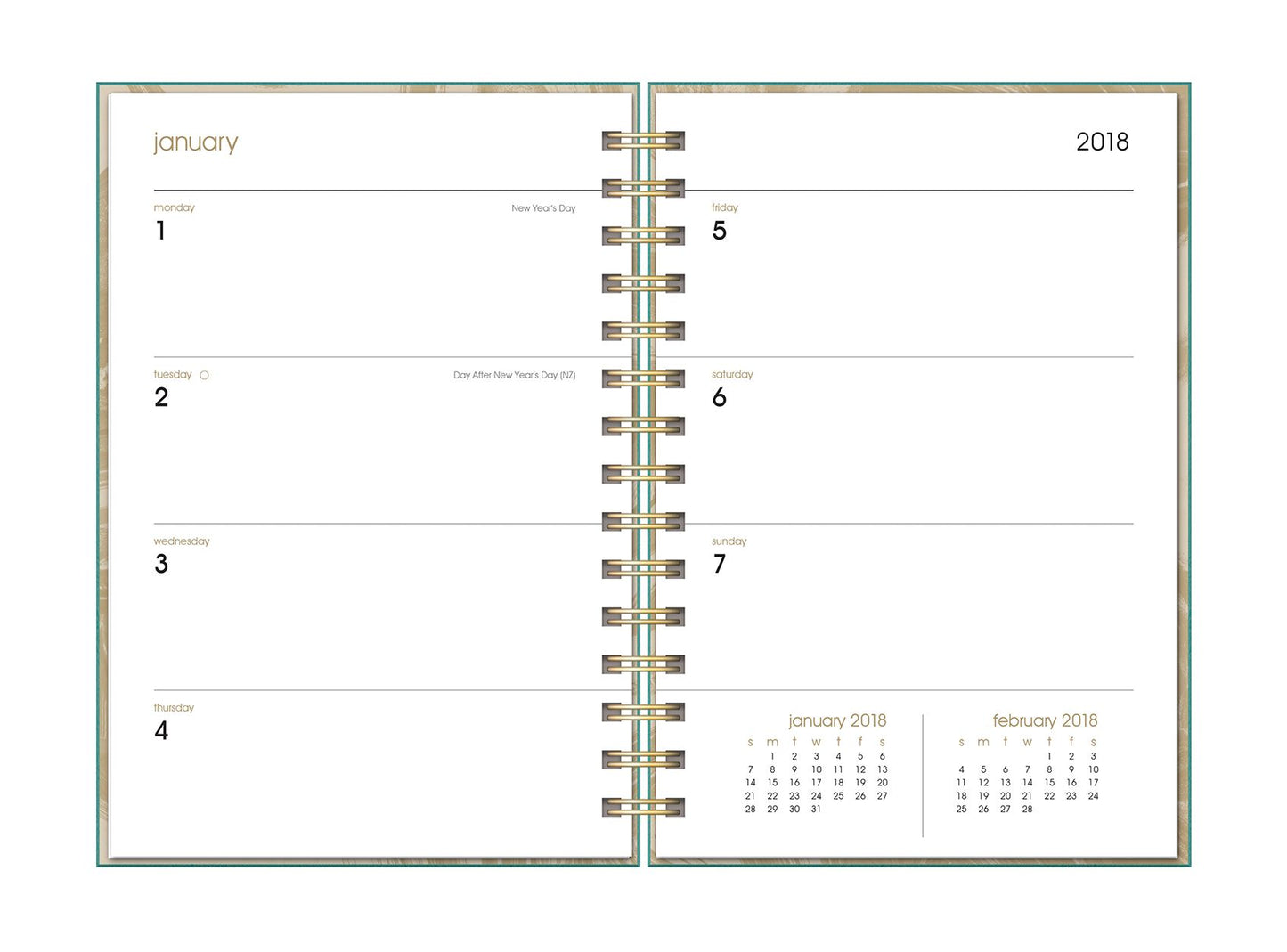 2018 Sea Green Leatheresque Spiral Weekly Agenda
