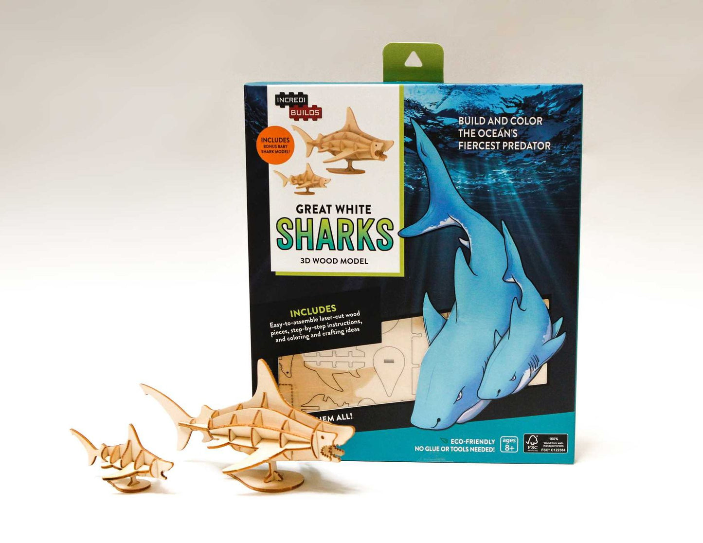 IncrediBuilds: Great White Sharks 3D Wood Model