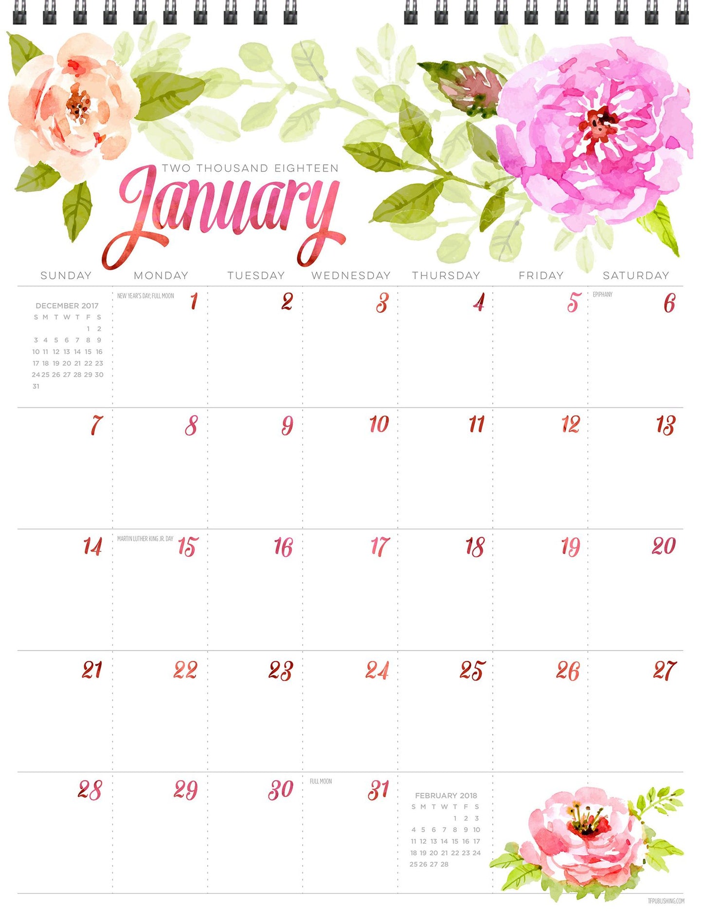 2018 Flowers Monthly Wall Calendar
