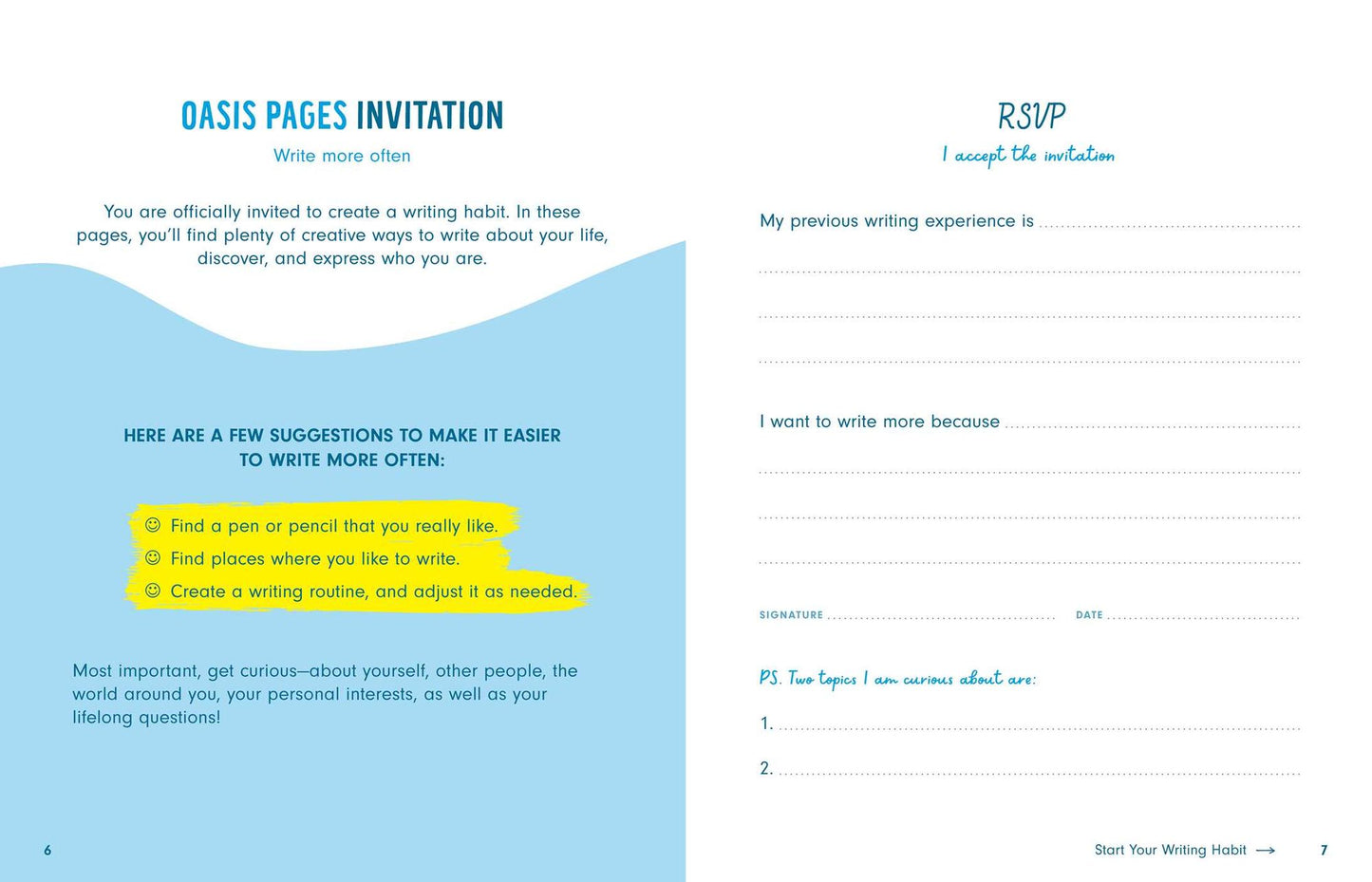 Oasis Pages: Guided Journey for Young Writers: Captivating Questions, Self-Expression Prompts, and Advice for Daily Writing