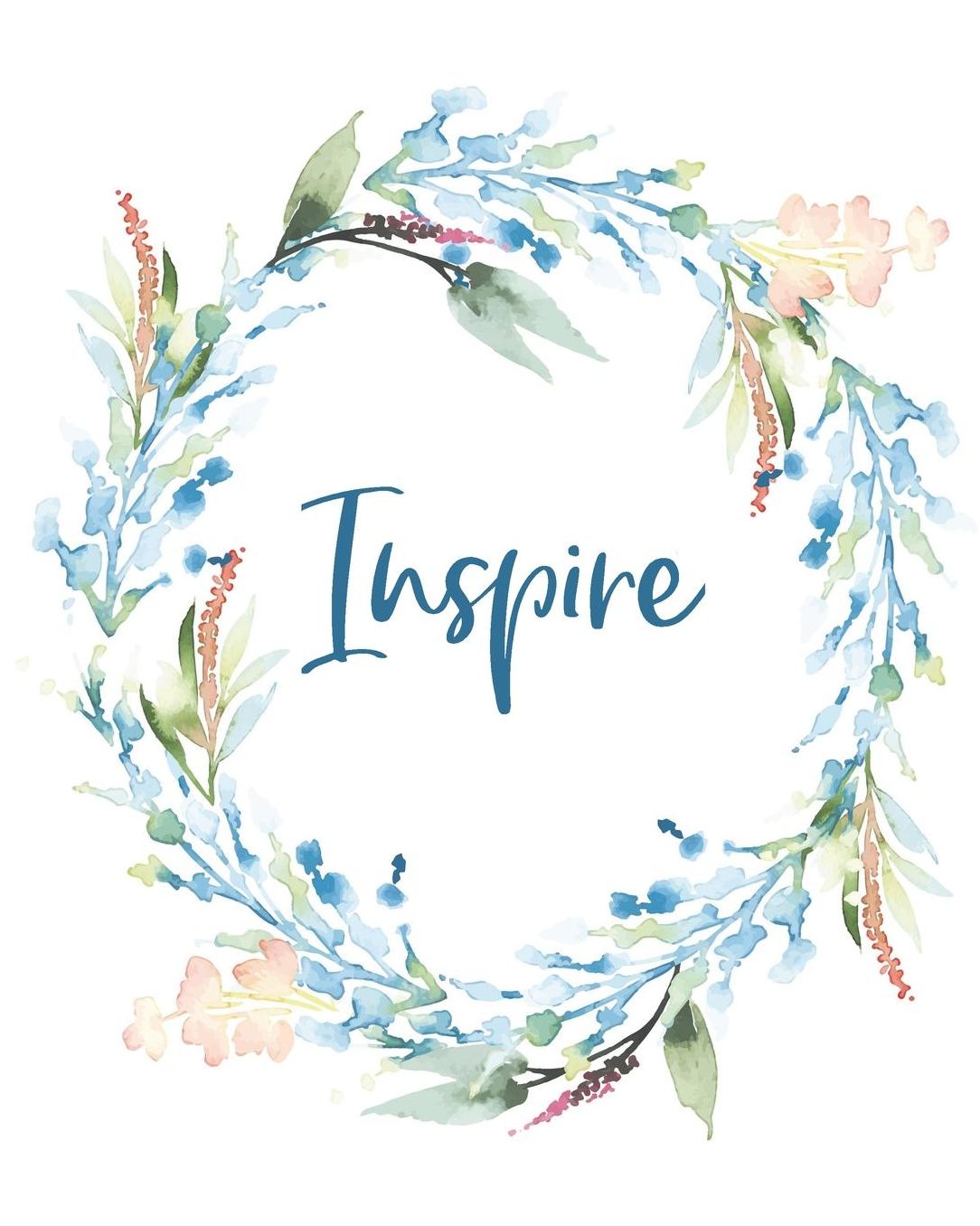 Inspire: Prayer Journal / Notebook: 8 X 10 (Watercolor Floral Wreath)