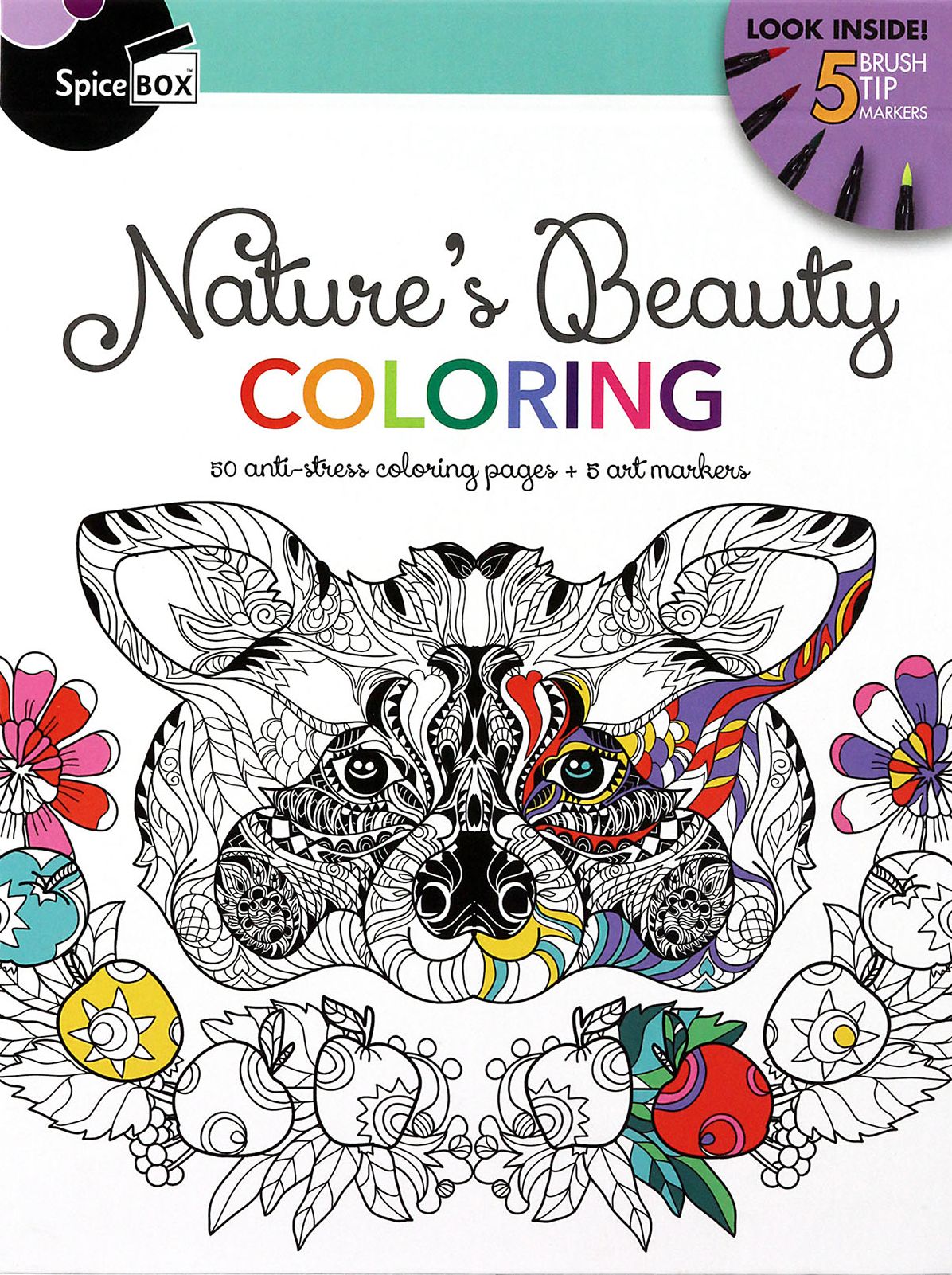 Nature's Beauty Coloring: 50 Anti-Stress Coloring Pages + 5 Art Markers