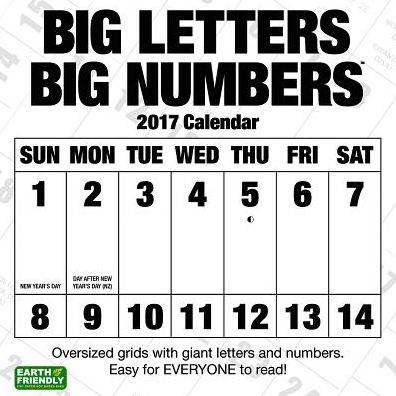 2017 Big Letters Big Numbers Wall Calendar