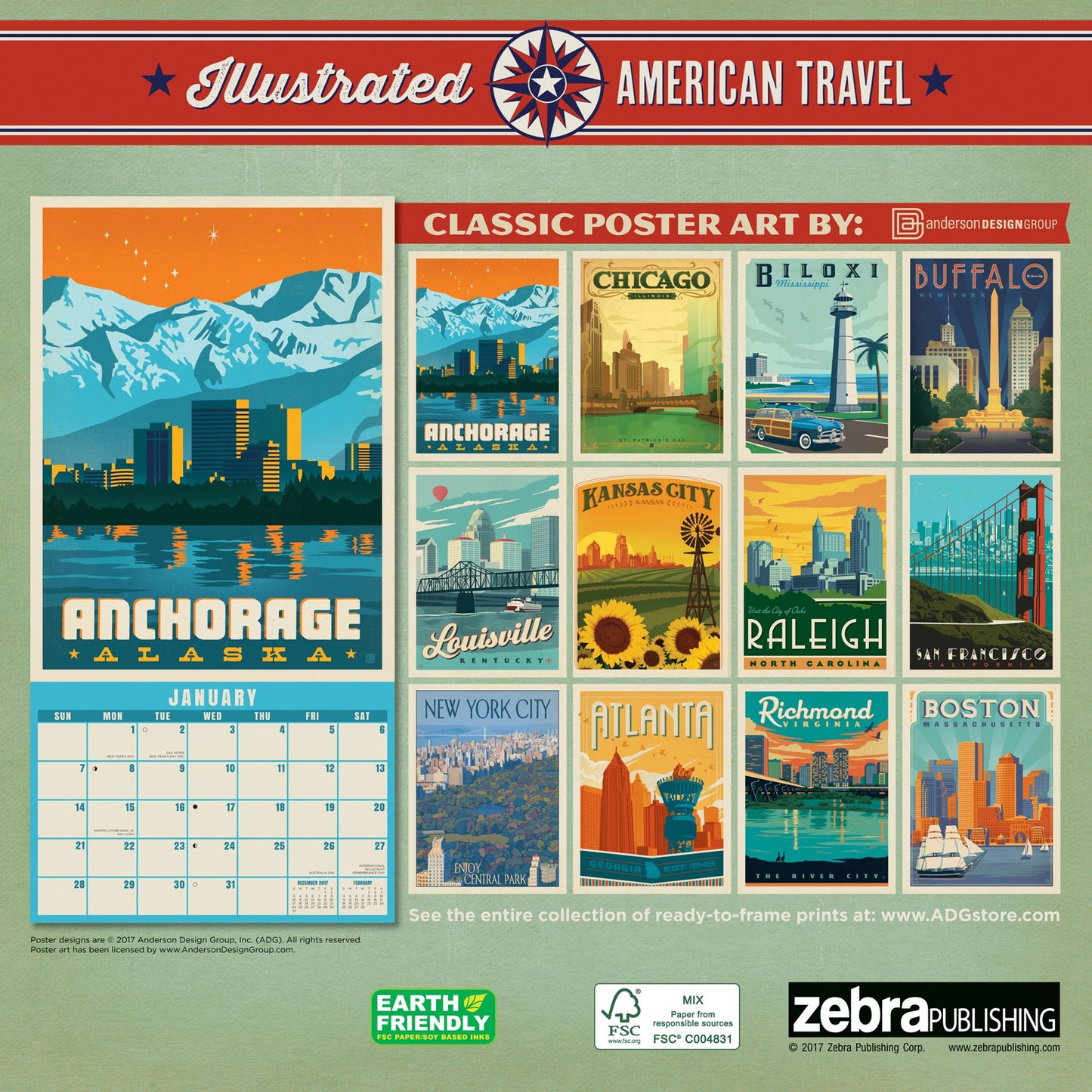 2018 American Cities Classic Posters Wall Calendar
