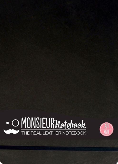 Monsieur Notebook Leather Journal - Landscape Black Watercolor Large