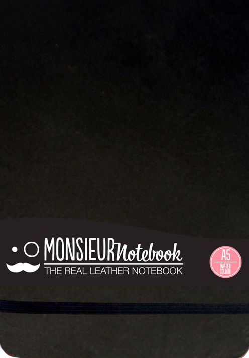 Monsieur Notebook Leather Journal - Landscape Black Watercolor Medium