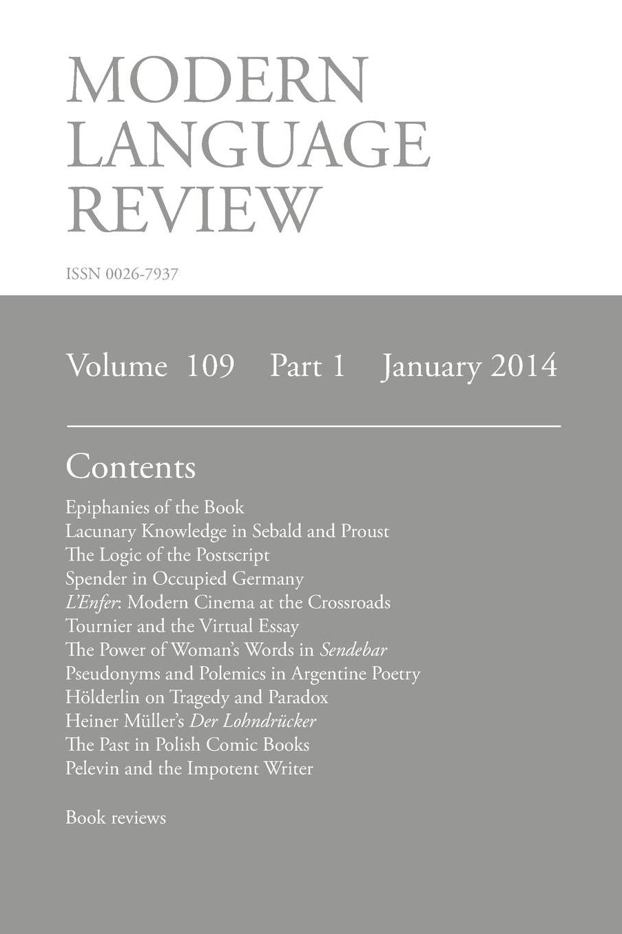 Modern Language Review (109: 1) January 2014