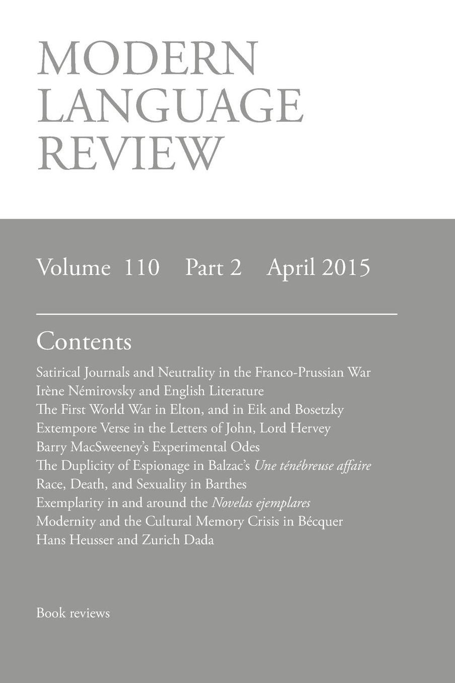 Modern Language Review (110: 2) April 2015