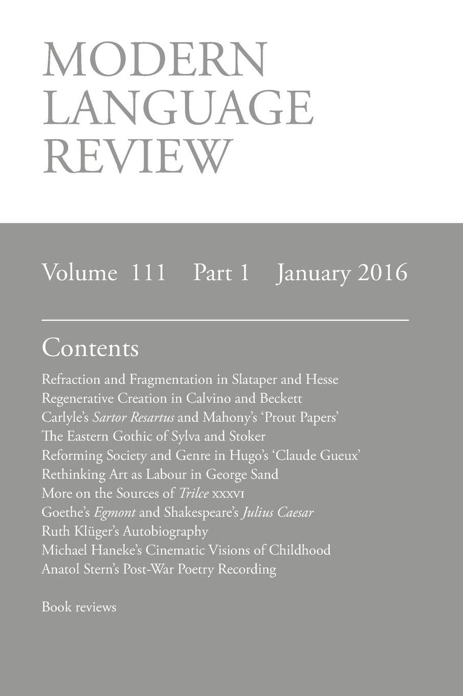 Modern Language Review (111: 1) January 2016