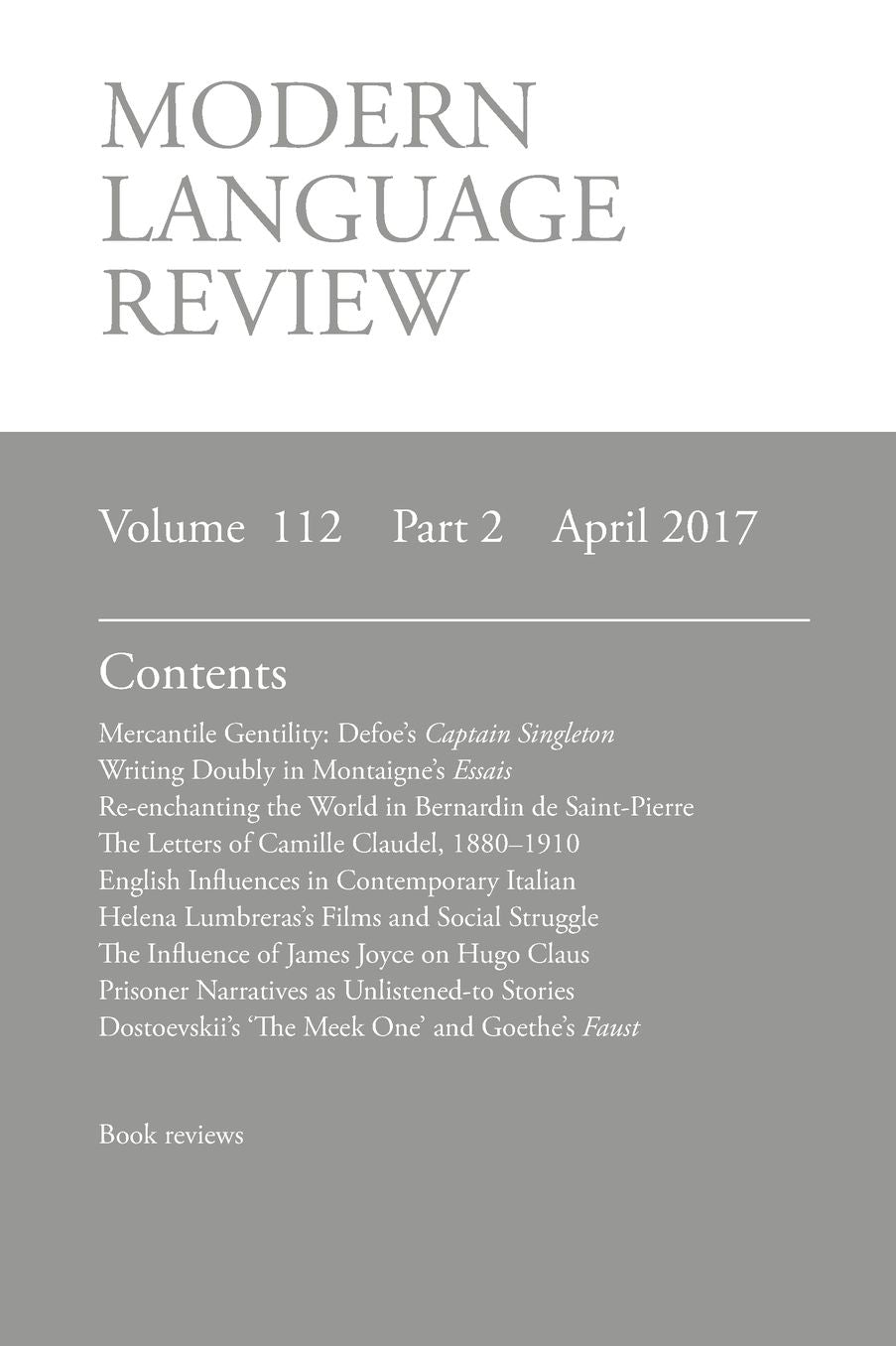 Modern Language Review (112: 2) April 2017