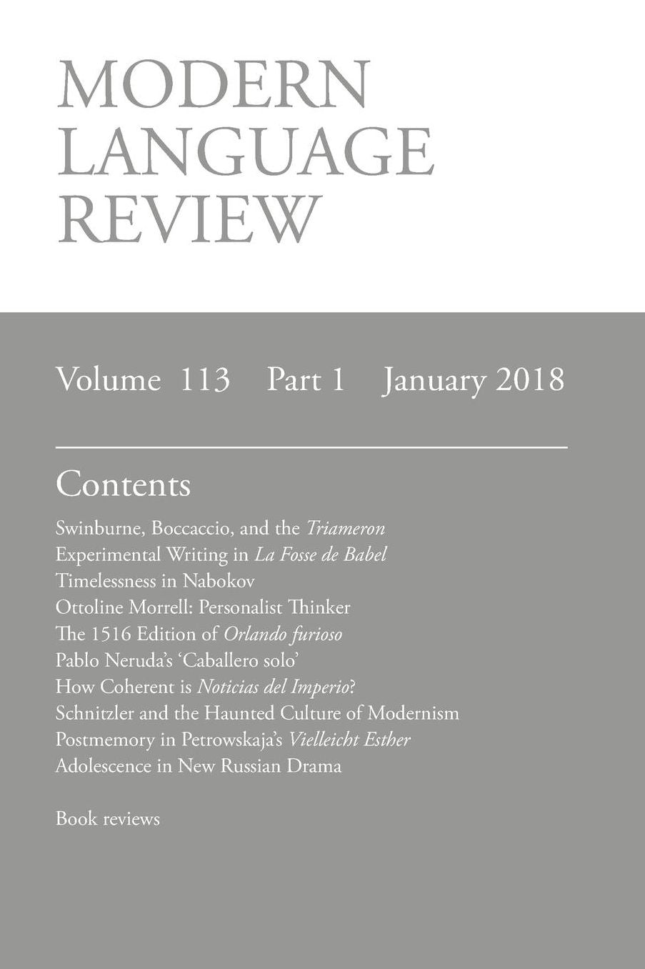 Modern Language Review (113: 1) January 2018
