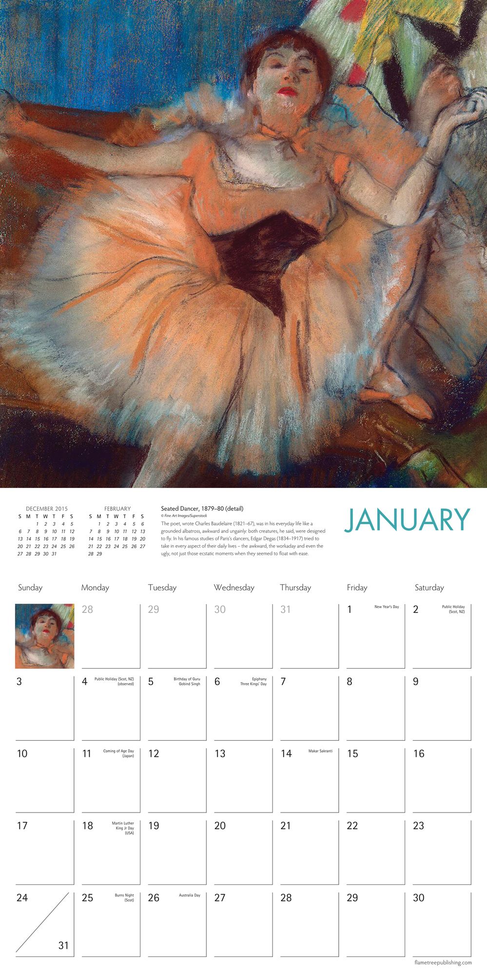 2016 Degas' Dancers Wall Calendar