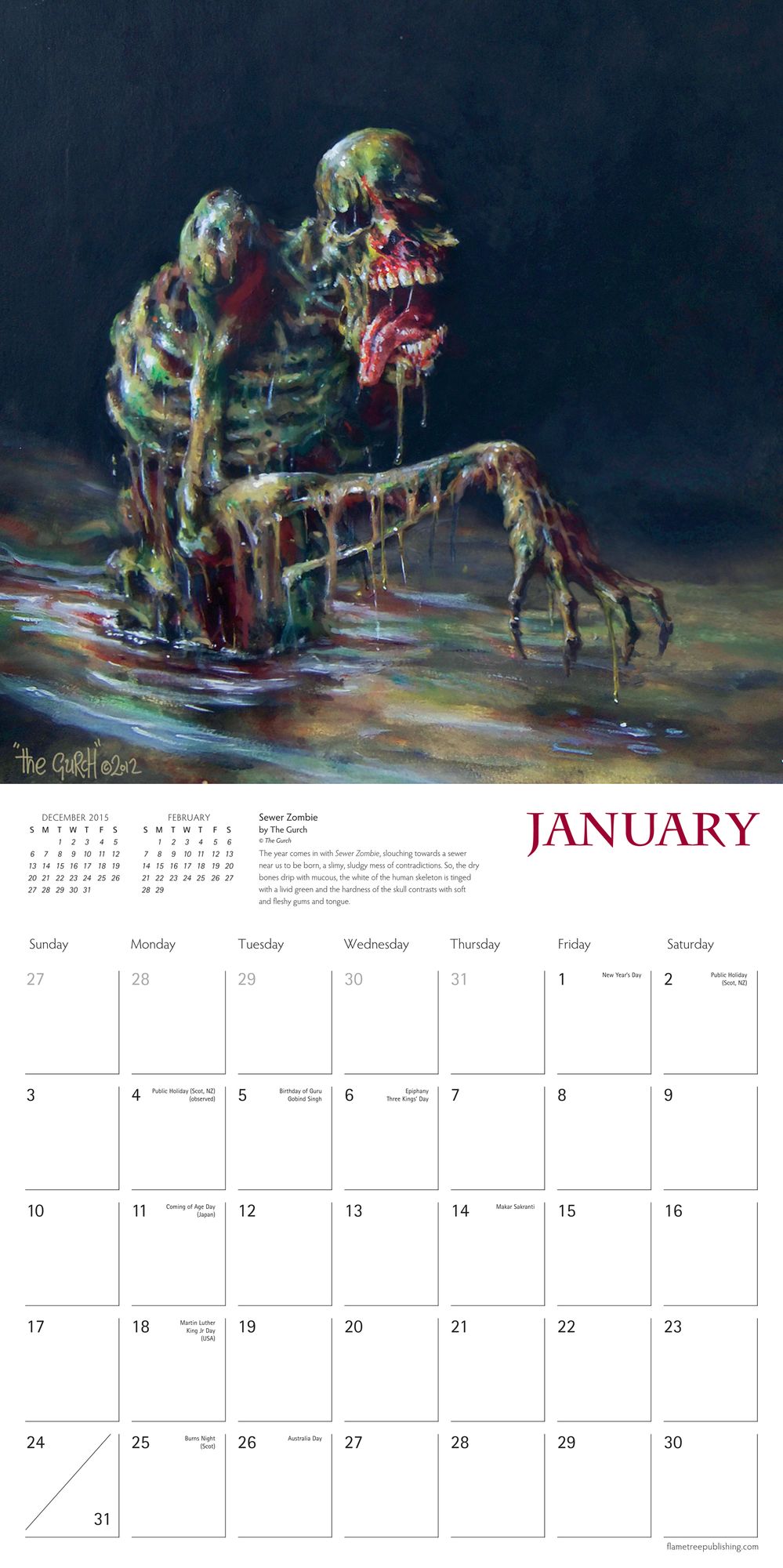 2016 ZOMBIE ART WALL CALENDAR