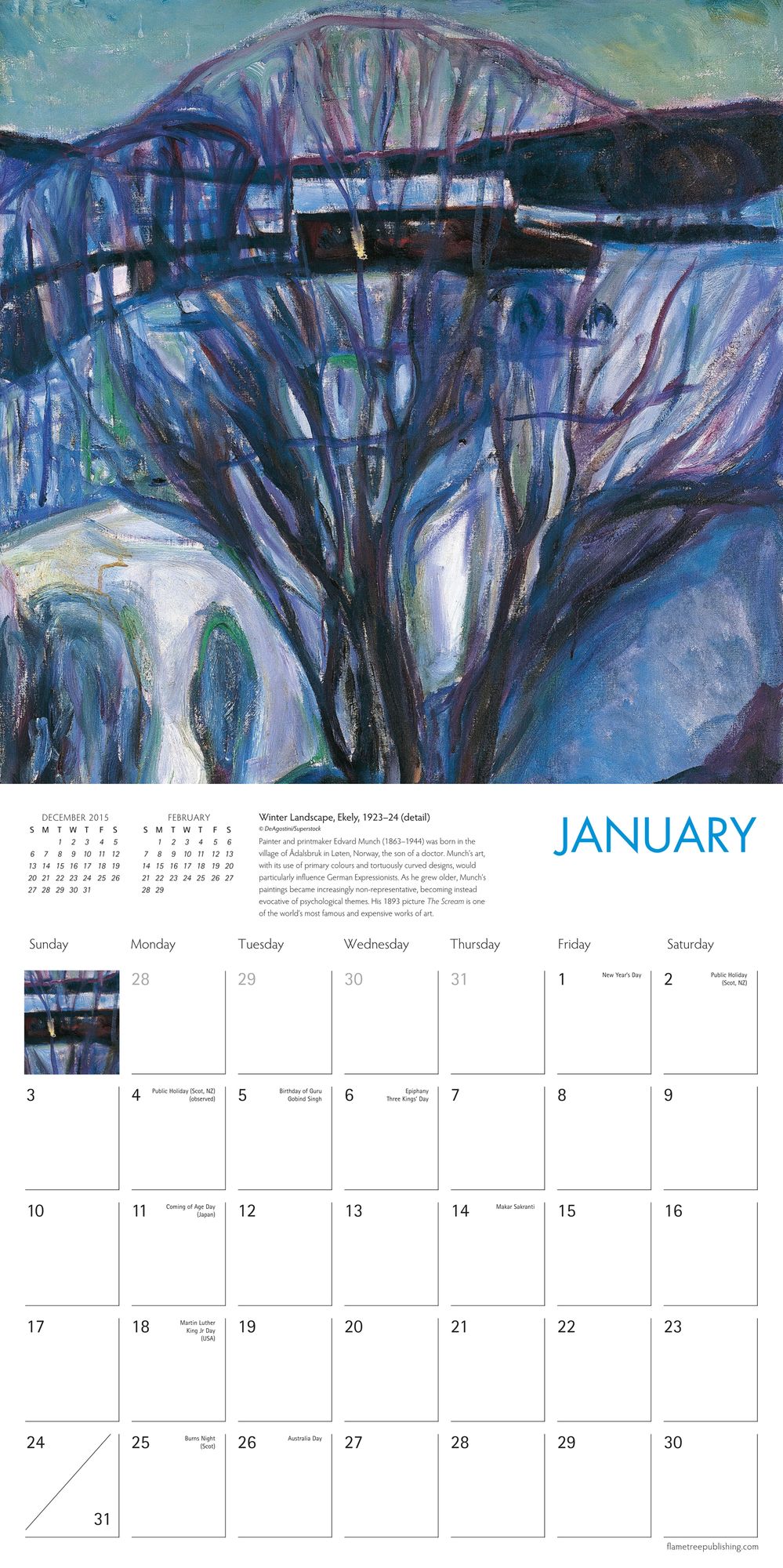 2016 Edvard Munch Wall Calendar