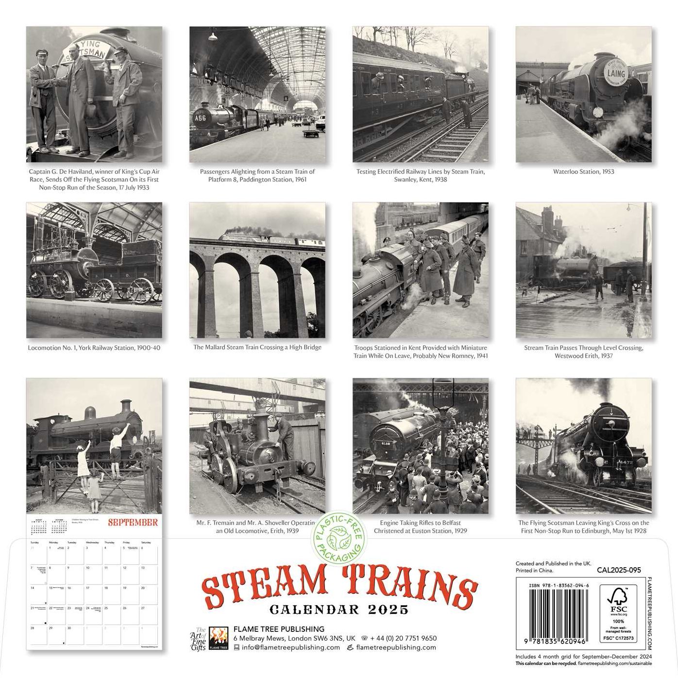 Steam Trains Heritage Wall Calendar 2025 (Art Calendar)